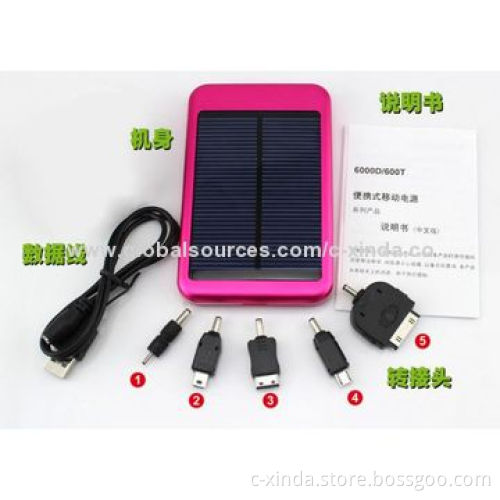 Solar Mobile Phone Charger, 5,000mAh/7,000mAh Lithium Battery & Poly-silicone 0.7W/5V/140mA